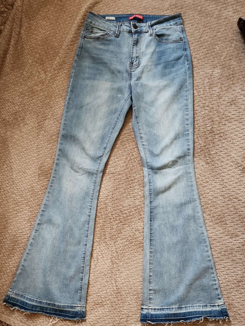 Hot Kiss Light Blue Flared Jeans with Raw Hem